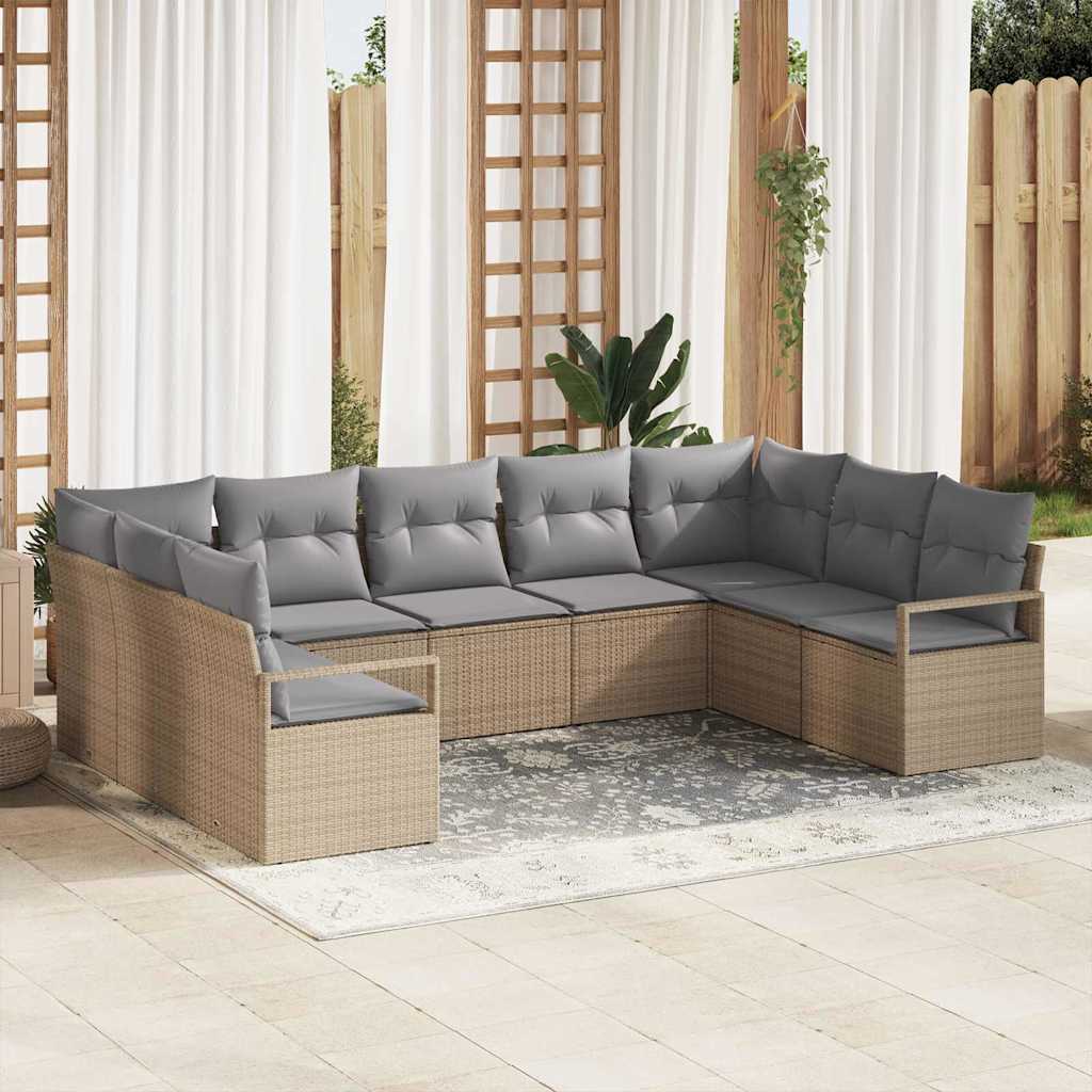 Garten-Sofa-Set mit Kissen 9 pcs Beige und Hellgrau